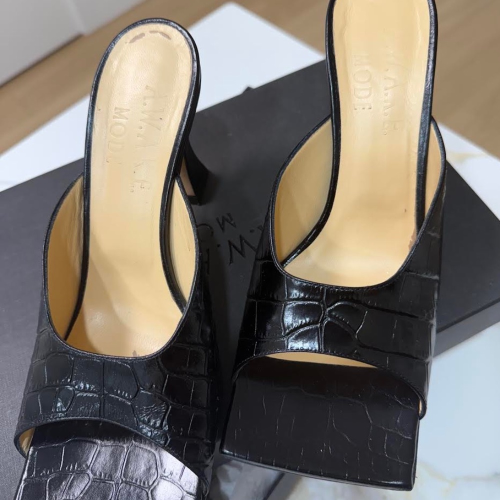 A.W.A.K.E Square-Toe Croc-Embossed Leather Mules - Picture 2 of 4